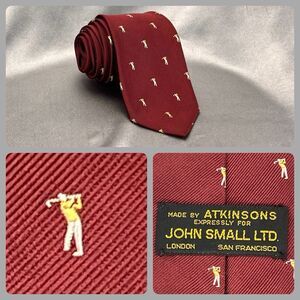Vintage Atkinsons John Small LTD Men Golf Tie Maroon Silk All Over Print Ireland